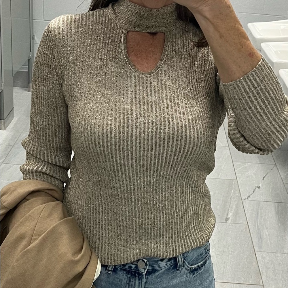 Bellini Gold Sparkle Knit Top-Womens Sz M